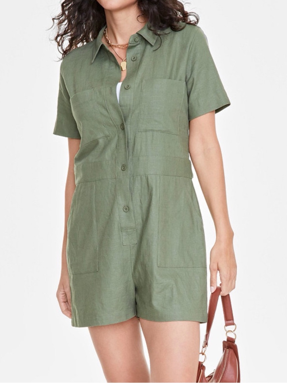 NWT Women's Linen-Blend Utility Romper-L